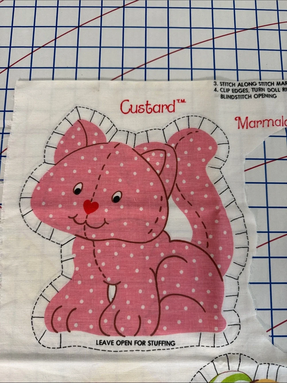 Vintage Stuffed Animal Fabric Toy Panels Custard Kitty & Pupcake Puppy Uncut